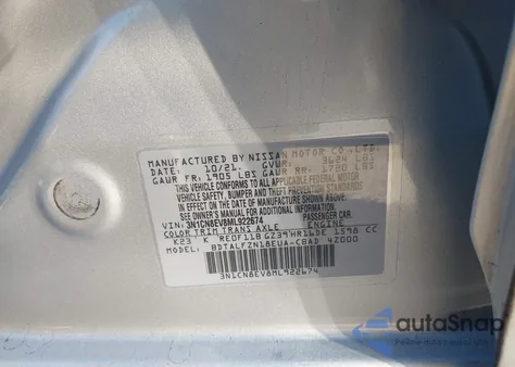 2021 Nissan Versa Sv Xtronic Cvt z USA, uszkodzony, nr VIN 3N1CN8EV8ML922674